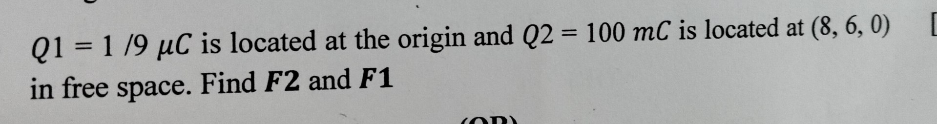 Q 1 = 1 9 C is located at the origin and Q 2 = 1