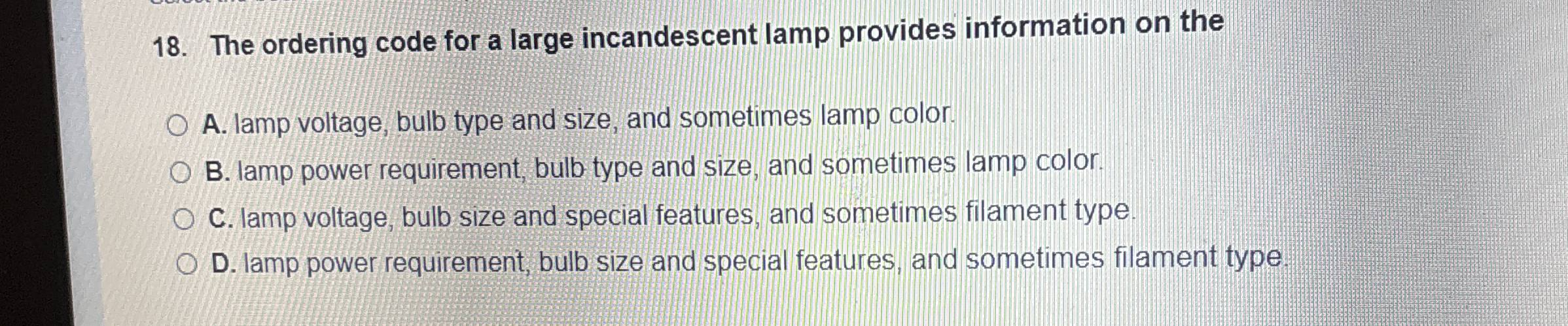 The ordering code for a large incandescent lamp