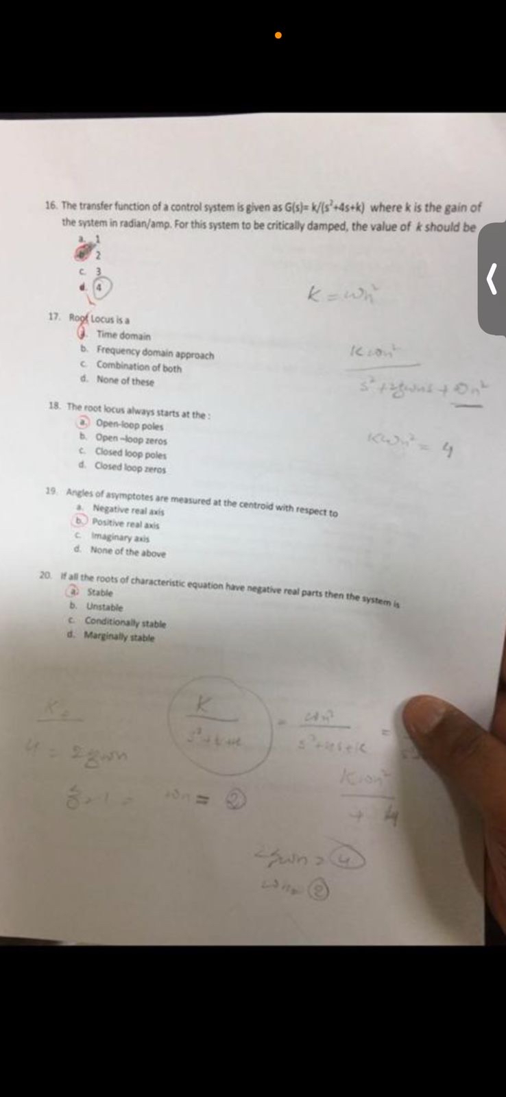 The transfer function of a control system is