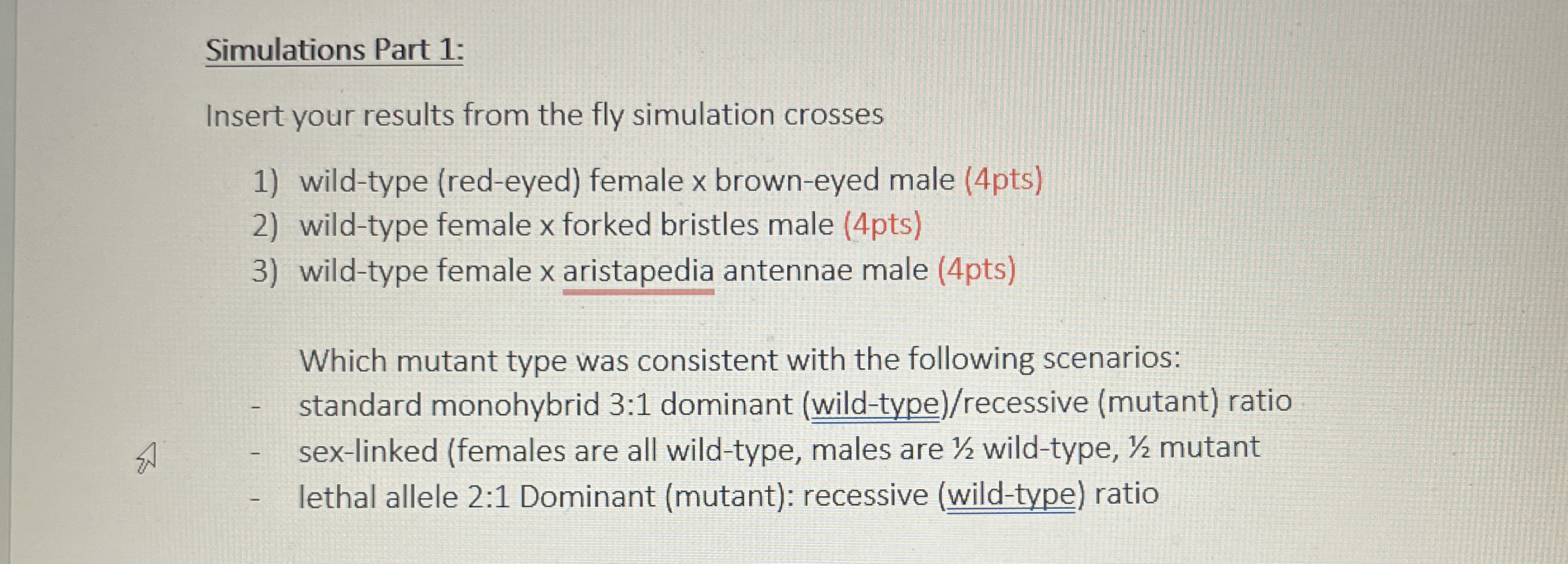 Simulations Part 1 : Insert your results from the