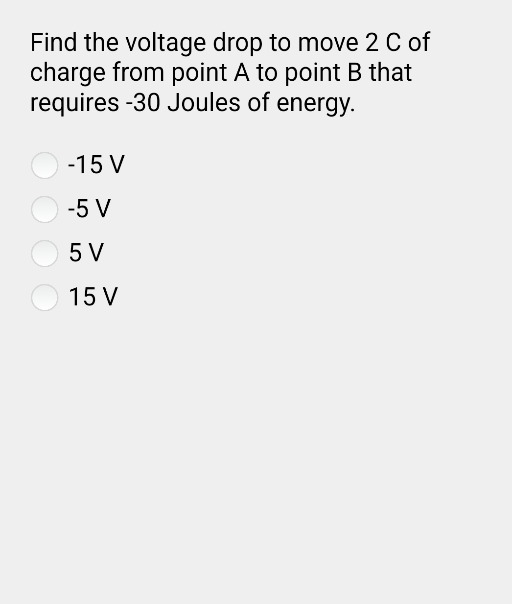 Find the voltage drop to move 2 C of charge from