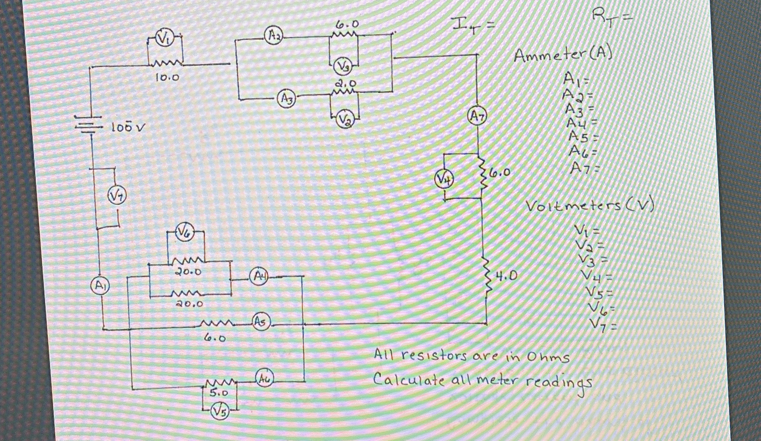 Find total I and total R . find A 1 - A 7 and V 1