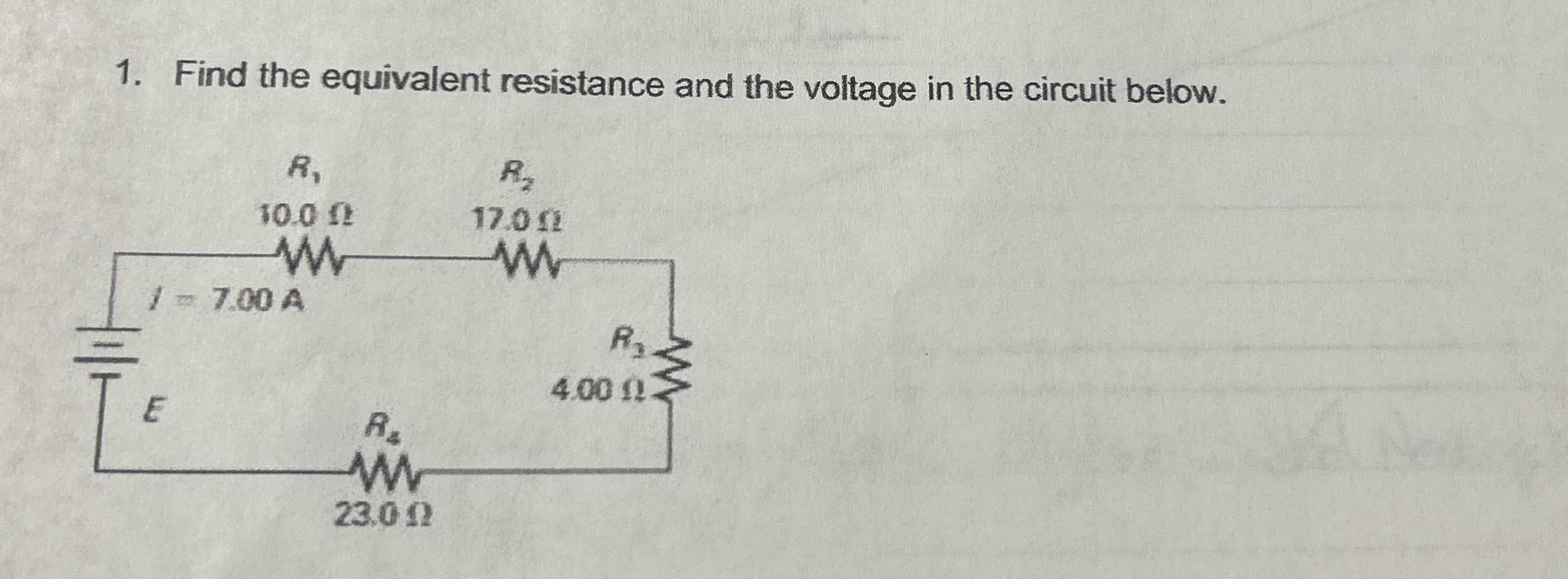 Find the equivalent resistance and the voltage in