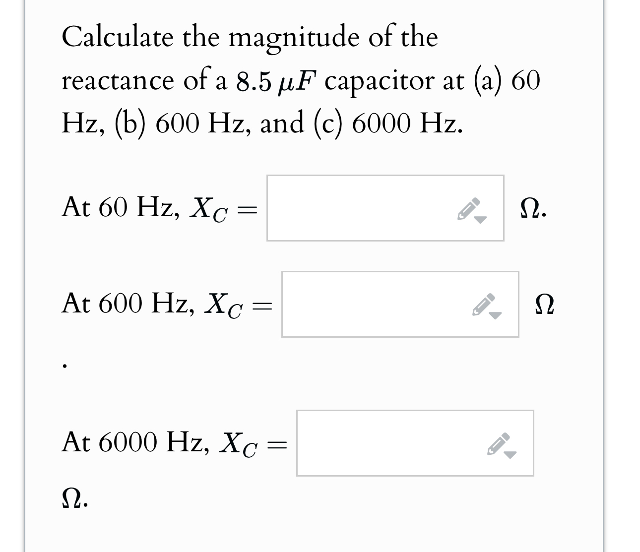 Calculate the magnitude of the reactance of a 8 .
