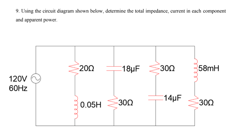 9 . Using the circuit diagram shown below,