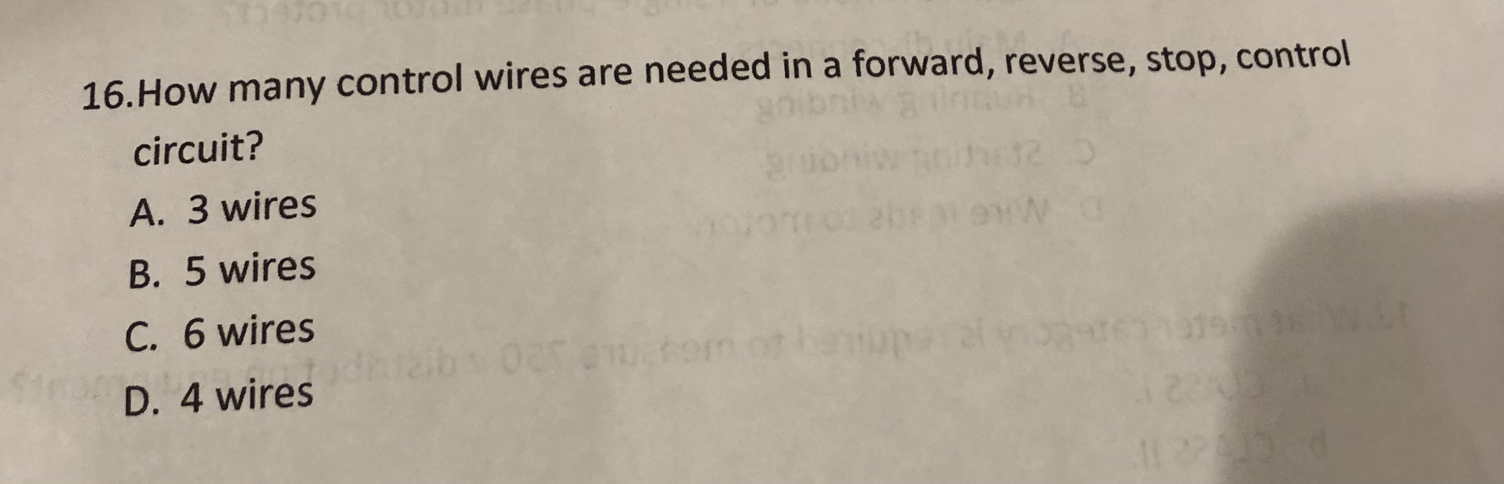 How many control wires are needed in a forward,