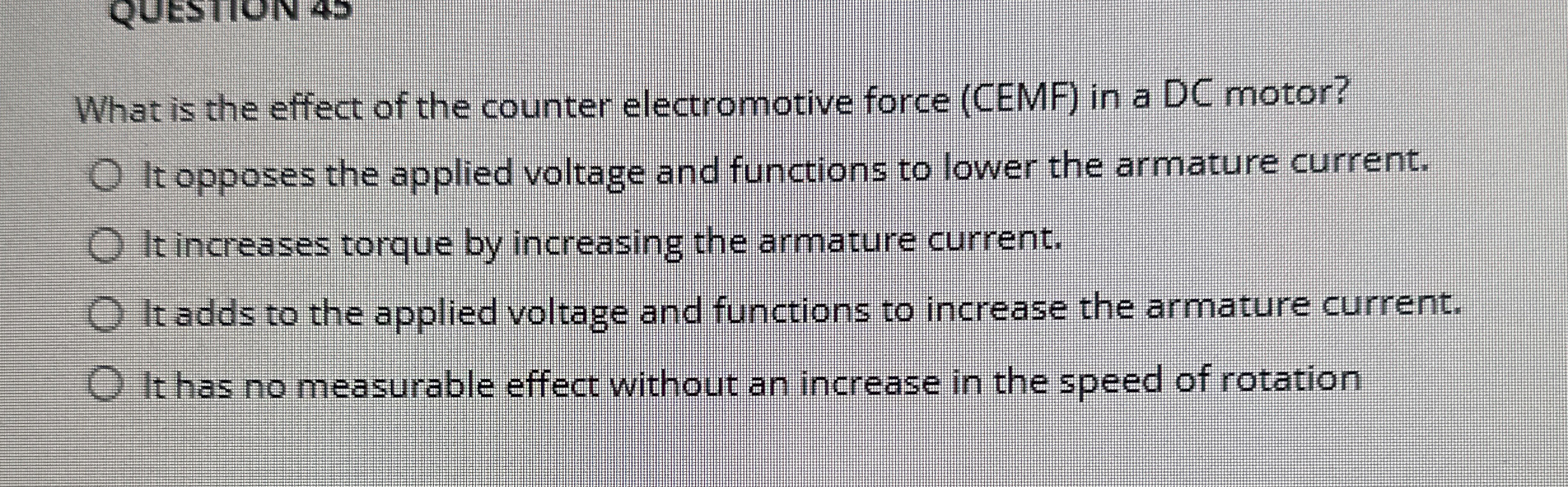 What is the effect of the counter electromotive
