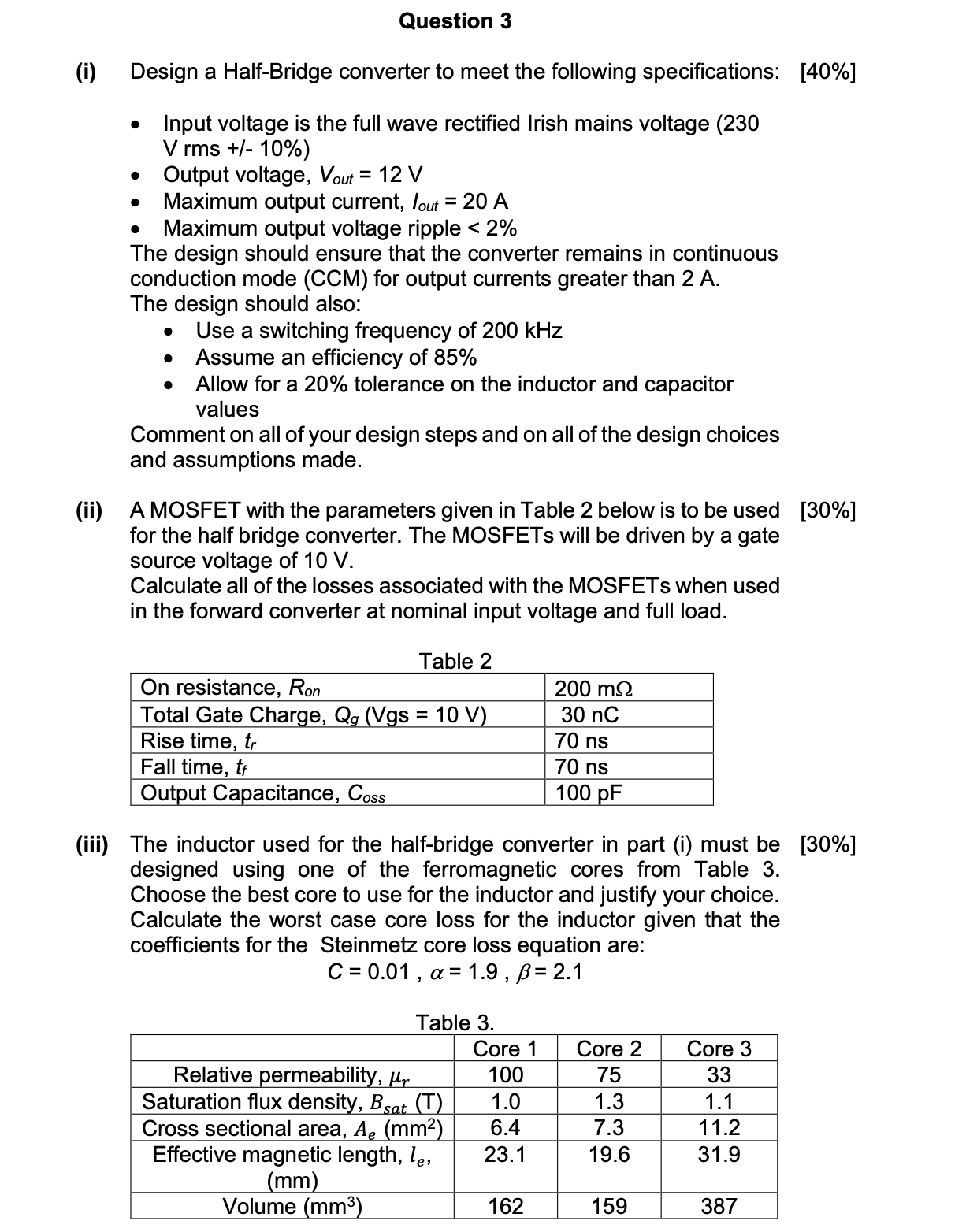 Question 3 ( i ) Design a Half - Bridge converter