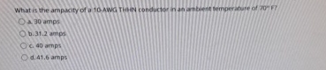What is the ampacity of a 1 0 awg Thhn conductor