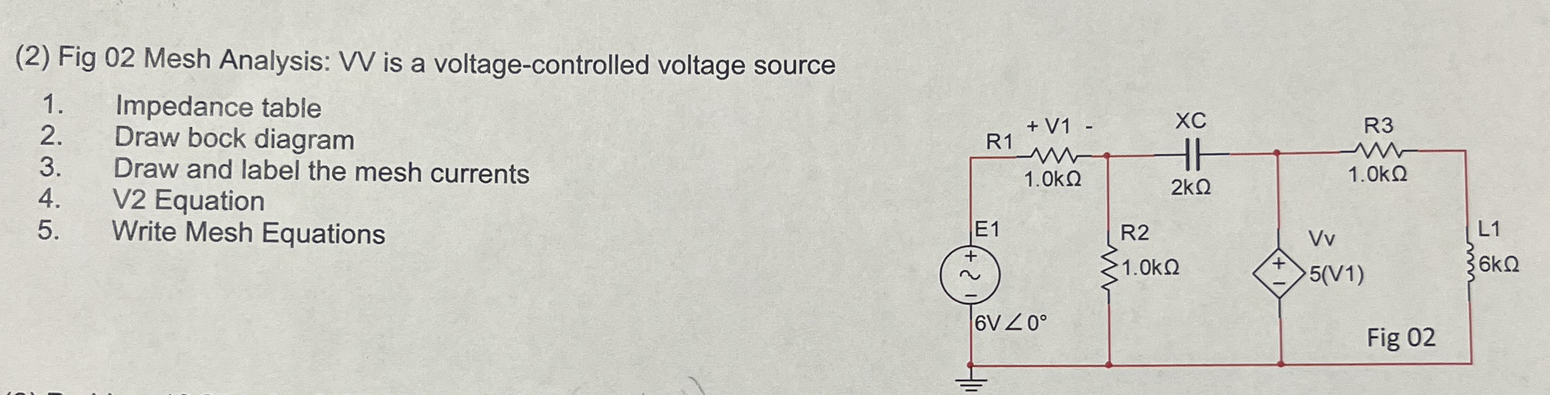 ( 2 ) Fig 0 2 Mesh Analysis: WV is a voltage -