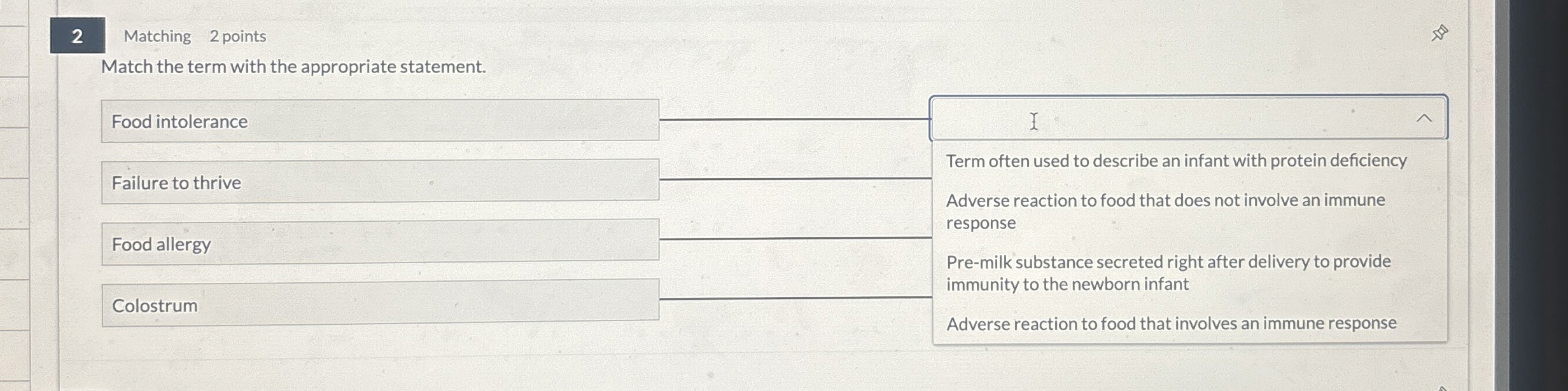 2 Matching 2 points Match the term with the