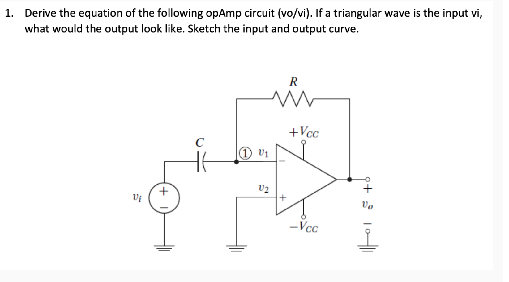 1 . Derive the equation of the following opAmp