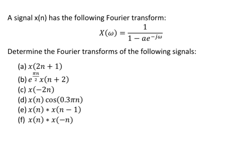A signal x ( n ) has the following Fourier