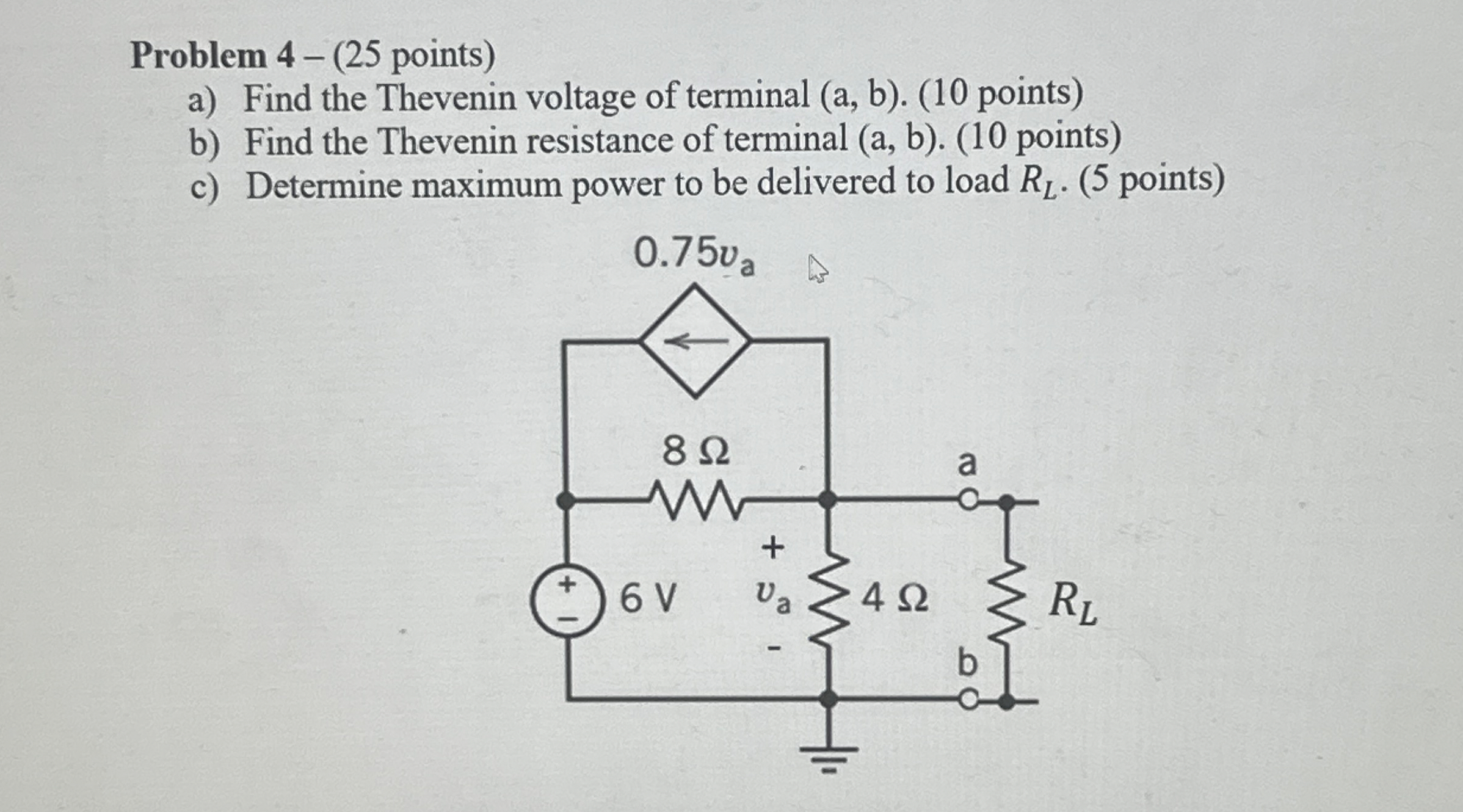 Problem 4 - ( 2 5 points ) a ) Find the Thevenin