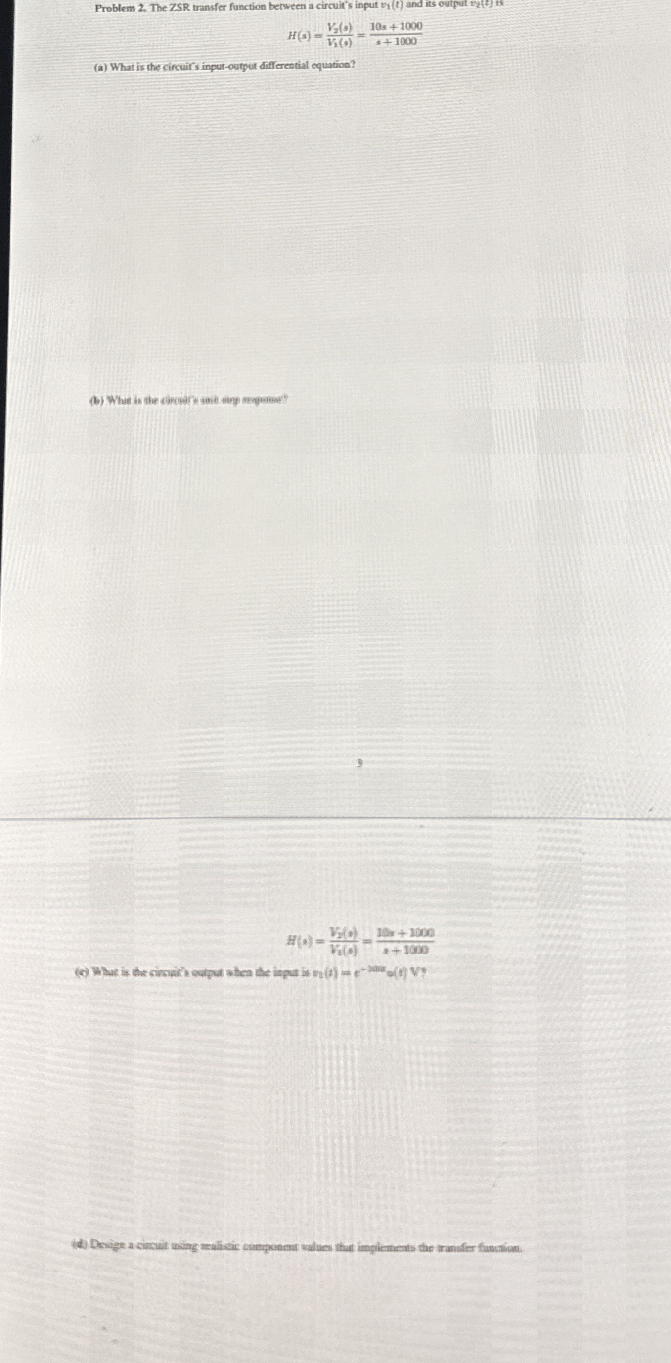 Problem 2 . The ZSR transfer function between a