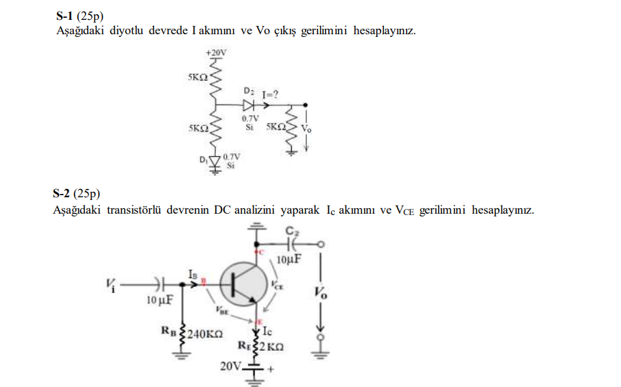 S - 1 ( 2 5 p ) A a daki diyotlu devrede I ak mm