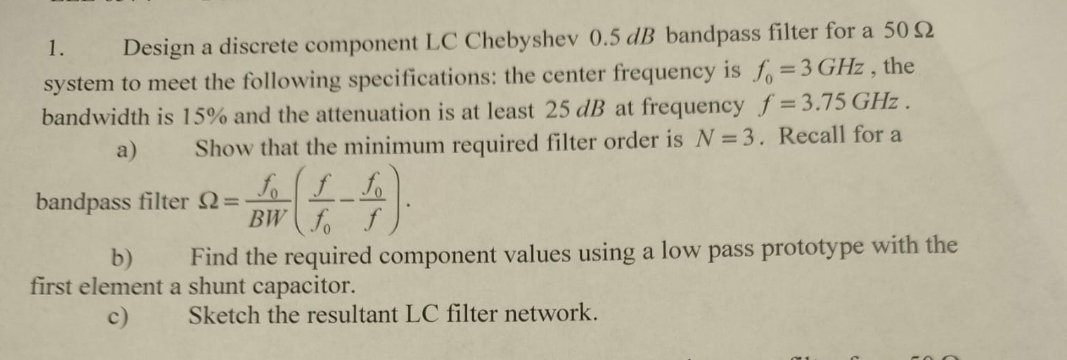 Design a discrete component LC Chebyshev 0 . 5 dB