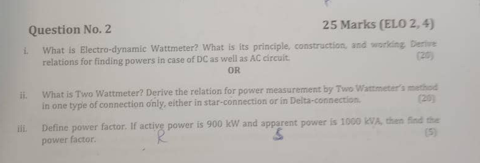 Question No . 2 2 5 Marks ( ELO 2 , 4 ) i . What
