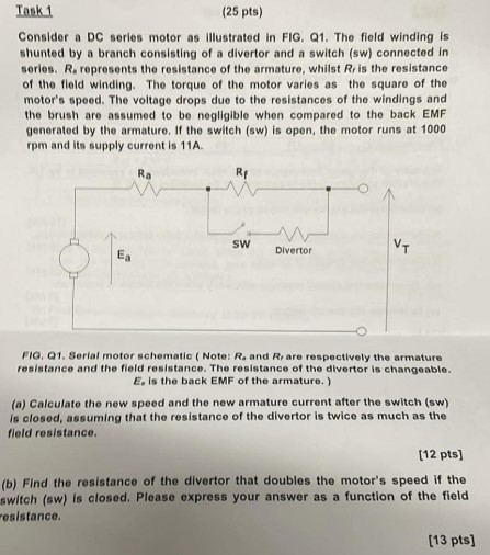 Task 1 ( 2 5 pts ) Consider a DC series motor as