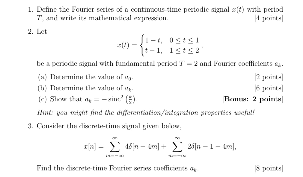 Define the Fourier series of a continuous - time