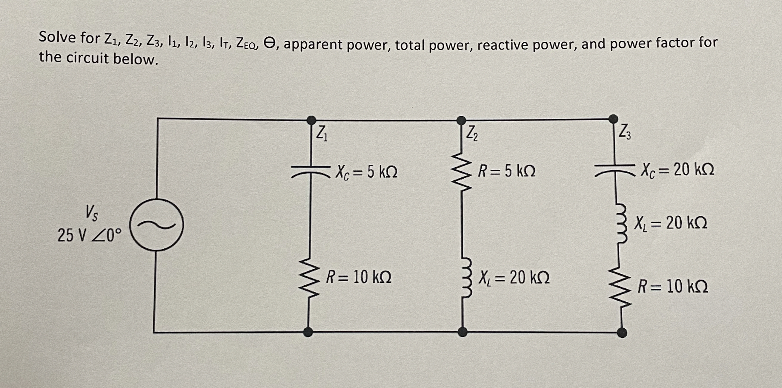 Solve for Z 1 , Z 2 , Z 3 , I 1 , I 2 , I 3 , I T