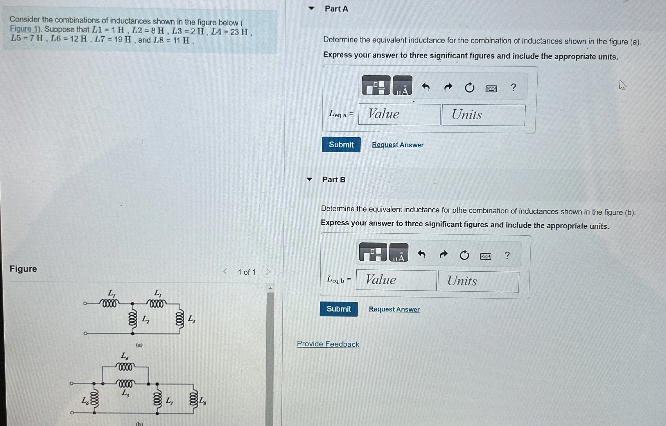 Consider the combinations of inductances shown in