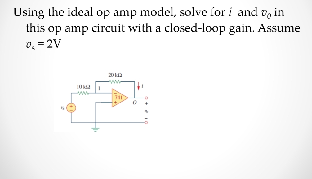 Using the ideal op amp model, solve for i and v 0