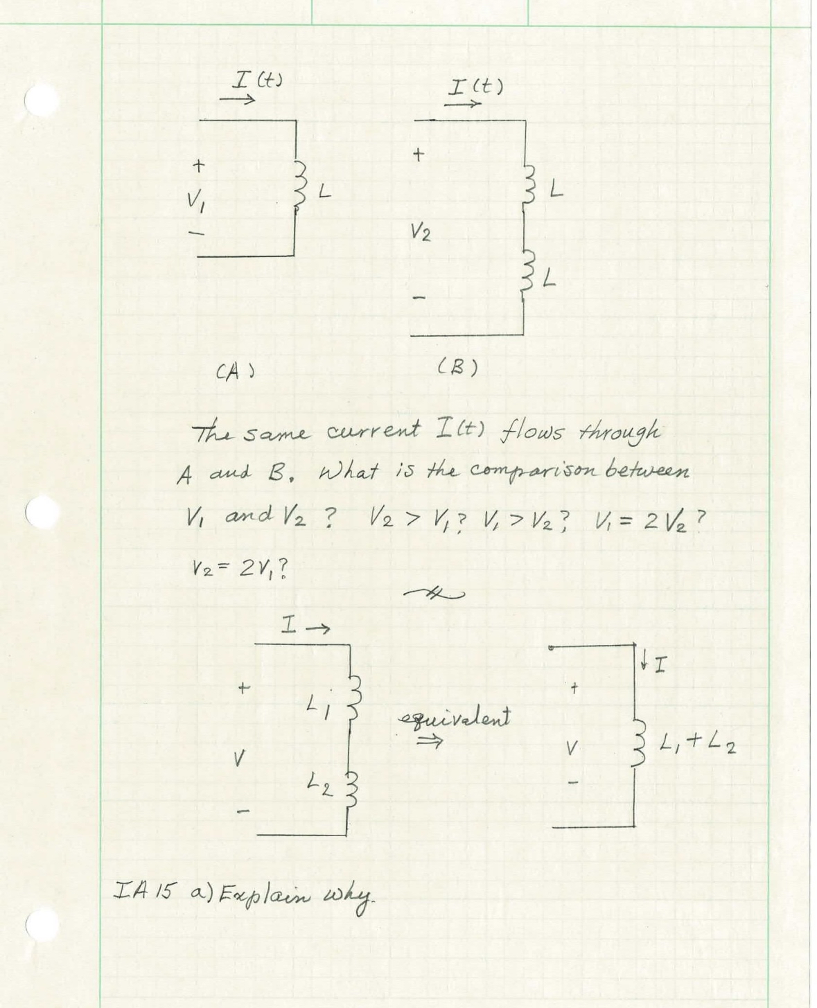 ( A ) The same current I ( t ) flows through A