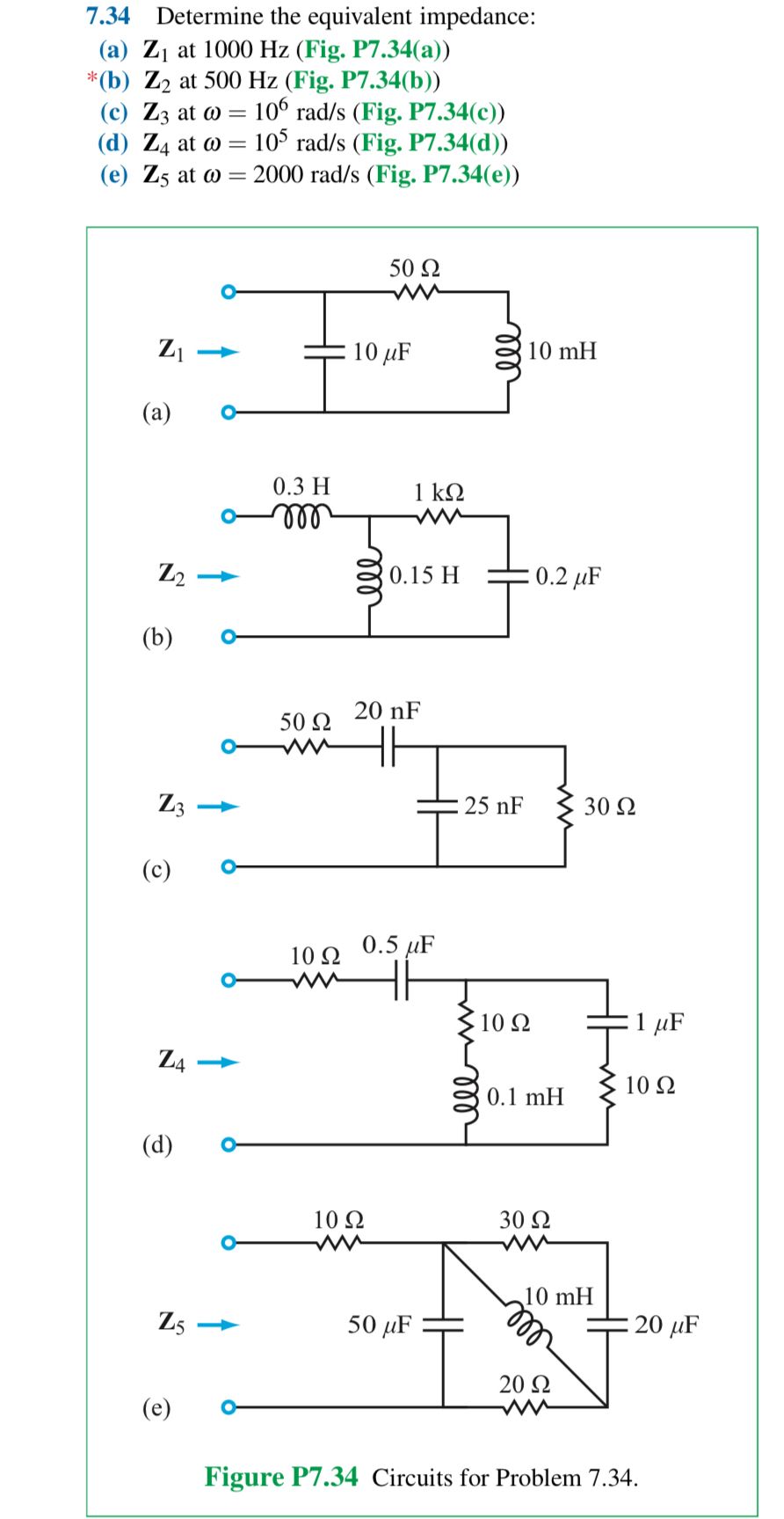 7 . 3 4 Determine the equivalent impedance: ( a )