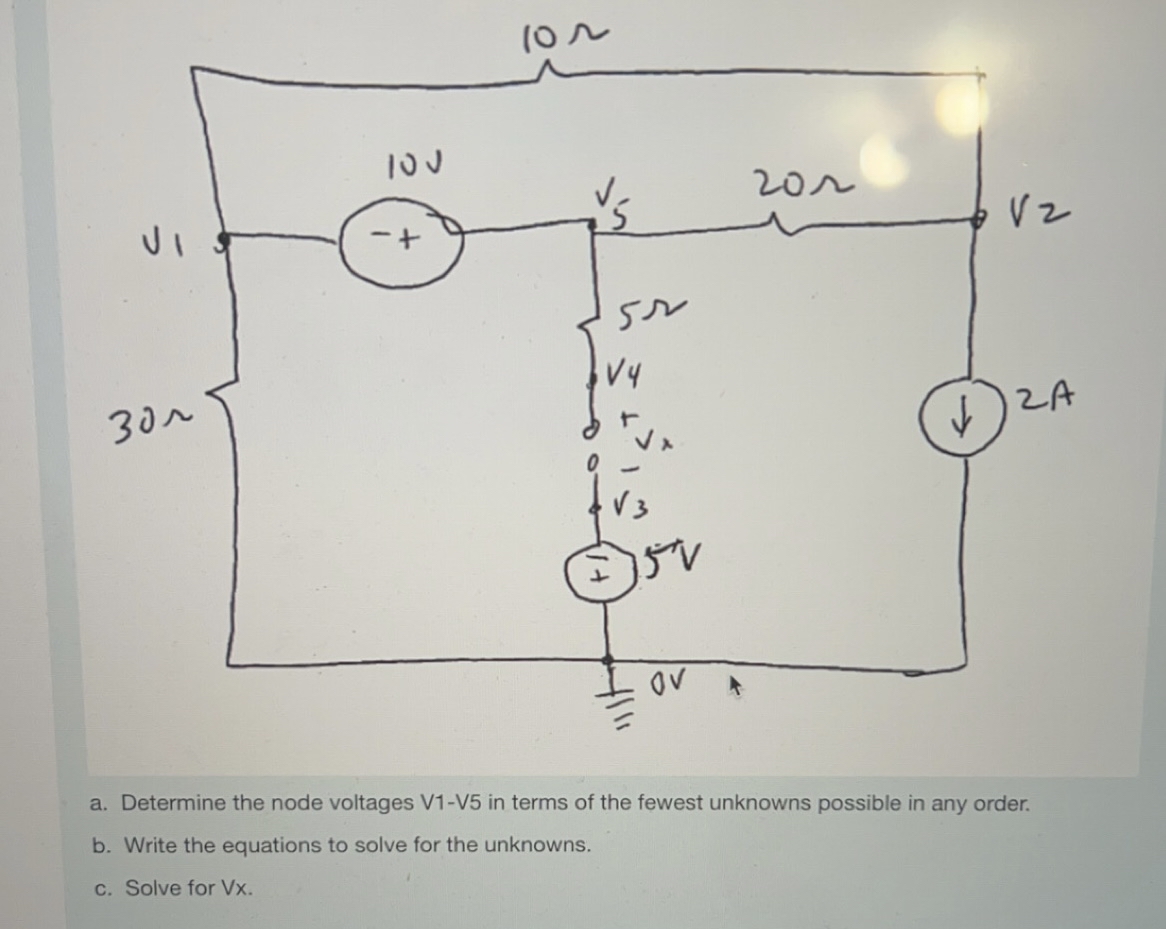 a . Determine the node voltages V 1 - V 5 in
