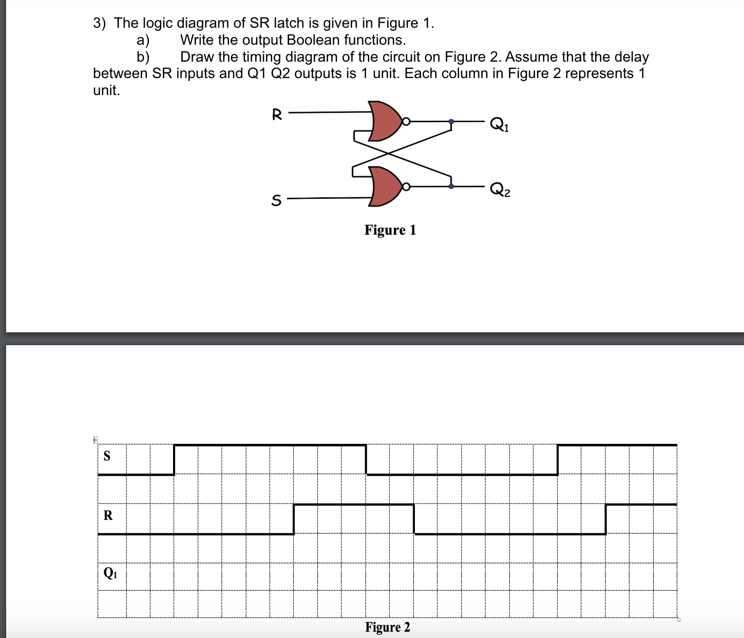 3 ) The logic diagram of SR latch is given in