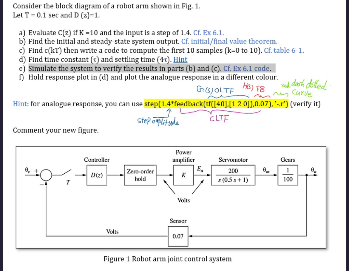 Consider the block diagram of a robot arm shown