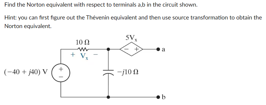 Find the Norton equivalent with respect to