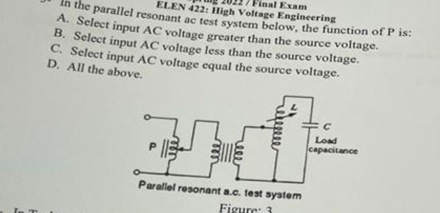 ELEN 4 2 2 : High Voltage Engineering A . Select