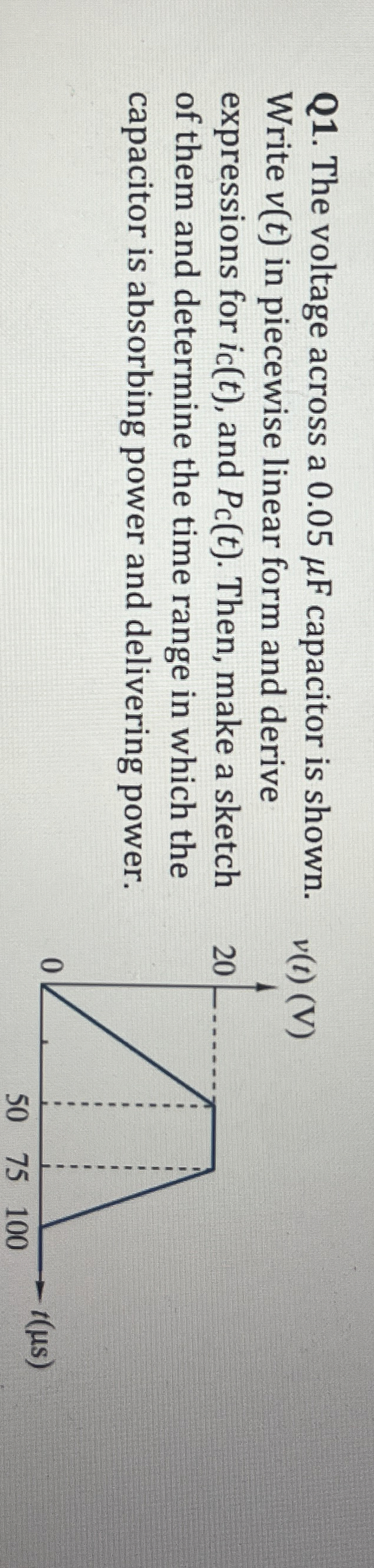 Q 1 . The voltage across a 0 . 0 5 F capacitor is