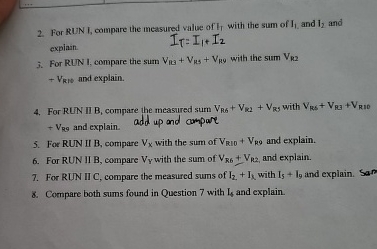 For RUN I, compare the measured value of I 1 with
