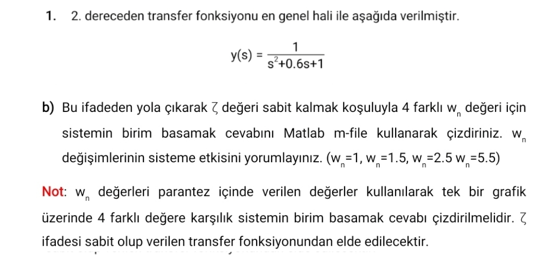 dereceden transfer fonksiyonu en genel hali ile a