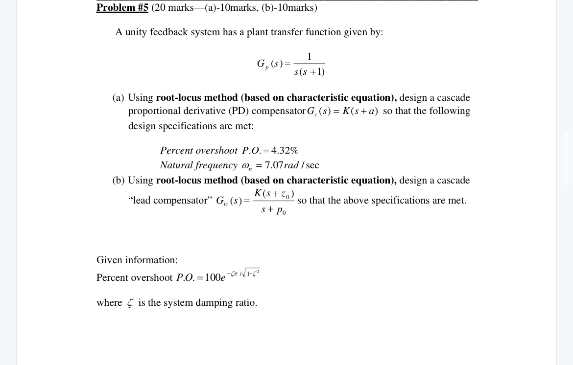 Problem # 5 ( 2 0 marks - ( a ) - 1 0 marks, ( b