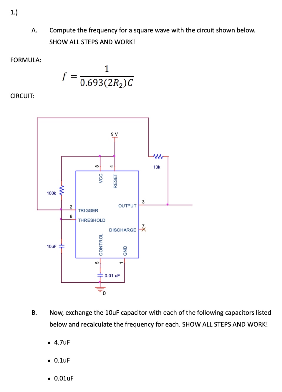 1 . ) A . Compute the frequency for a square wave