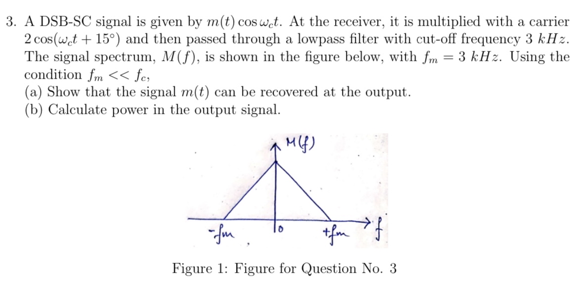 A DSB - SC signal is given by m ( t ) c o s c t .