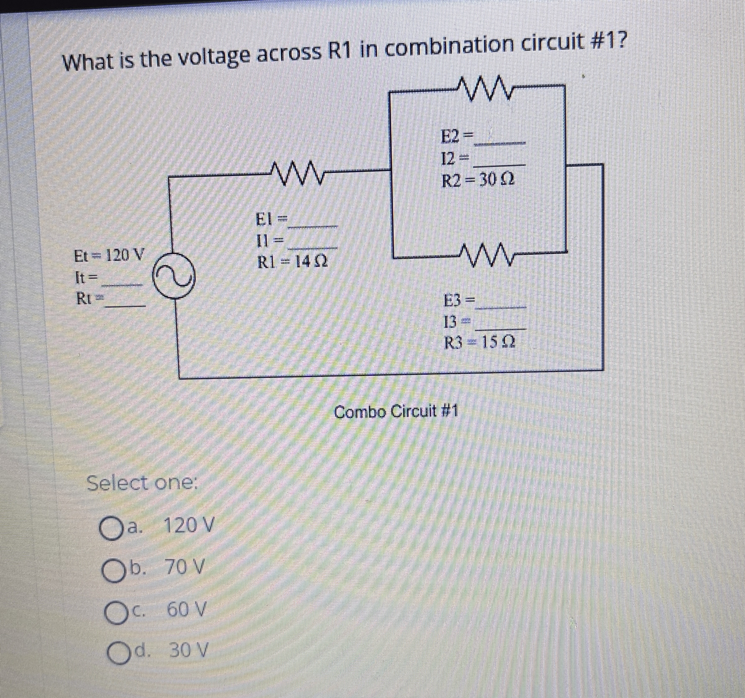 What is the voltage across R 1 in combination