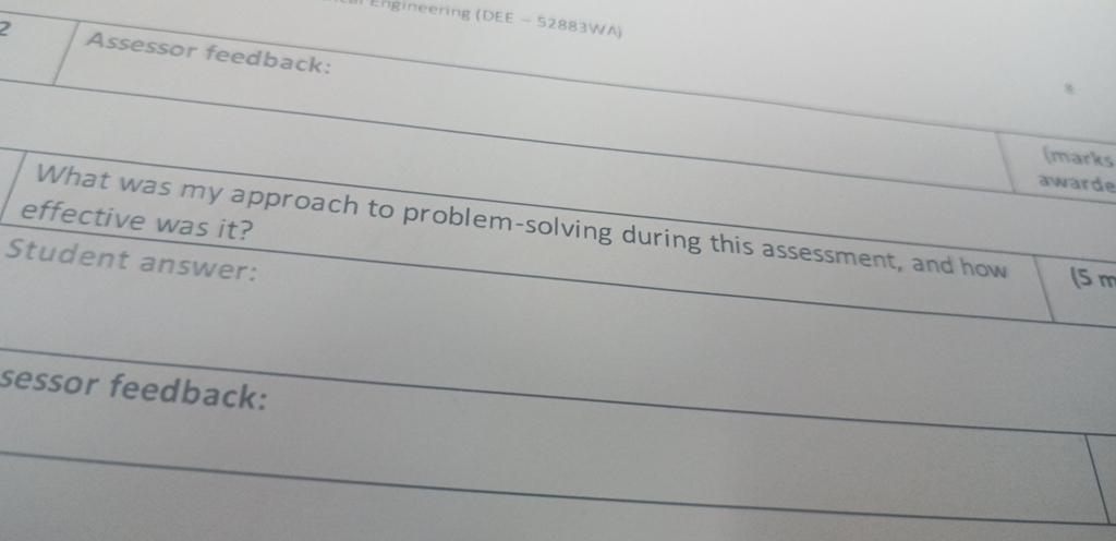 ingeering ) Assessor feedback: What was my