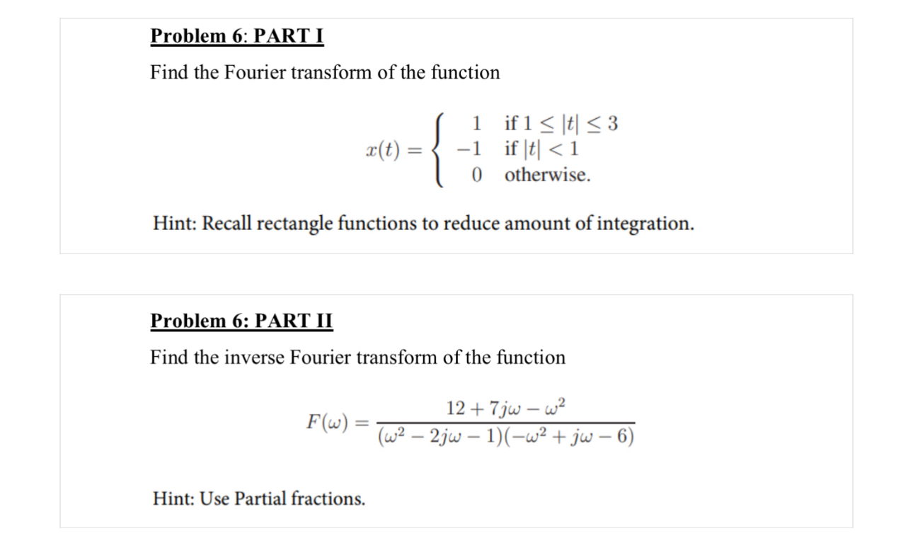 Problem 6 : PART I Find the Fourier transform of