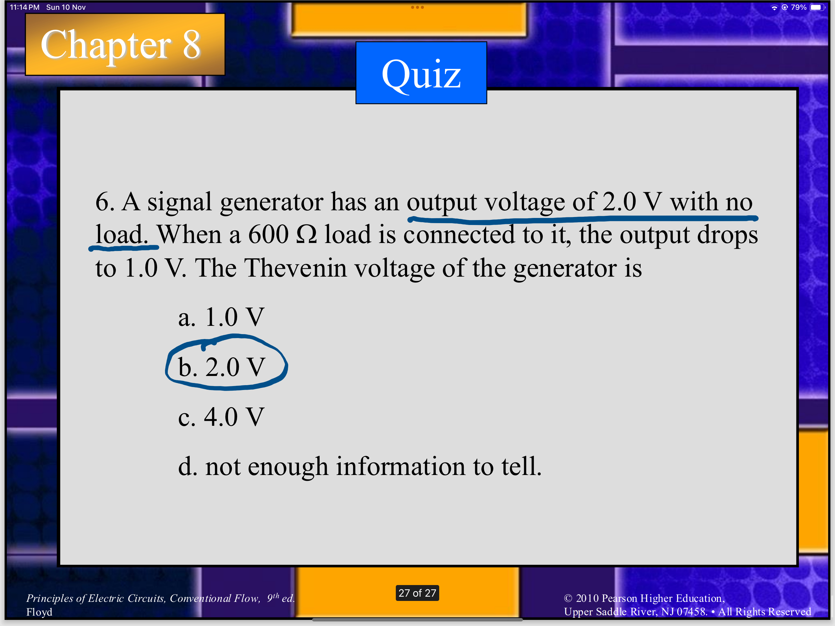 A signal generator has an output voltage of 2 . 0