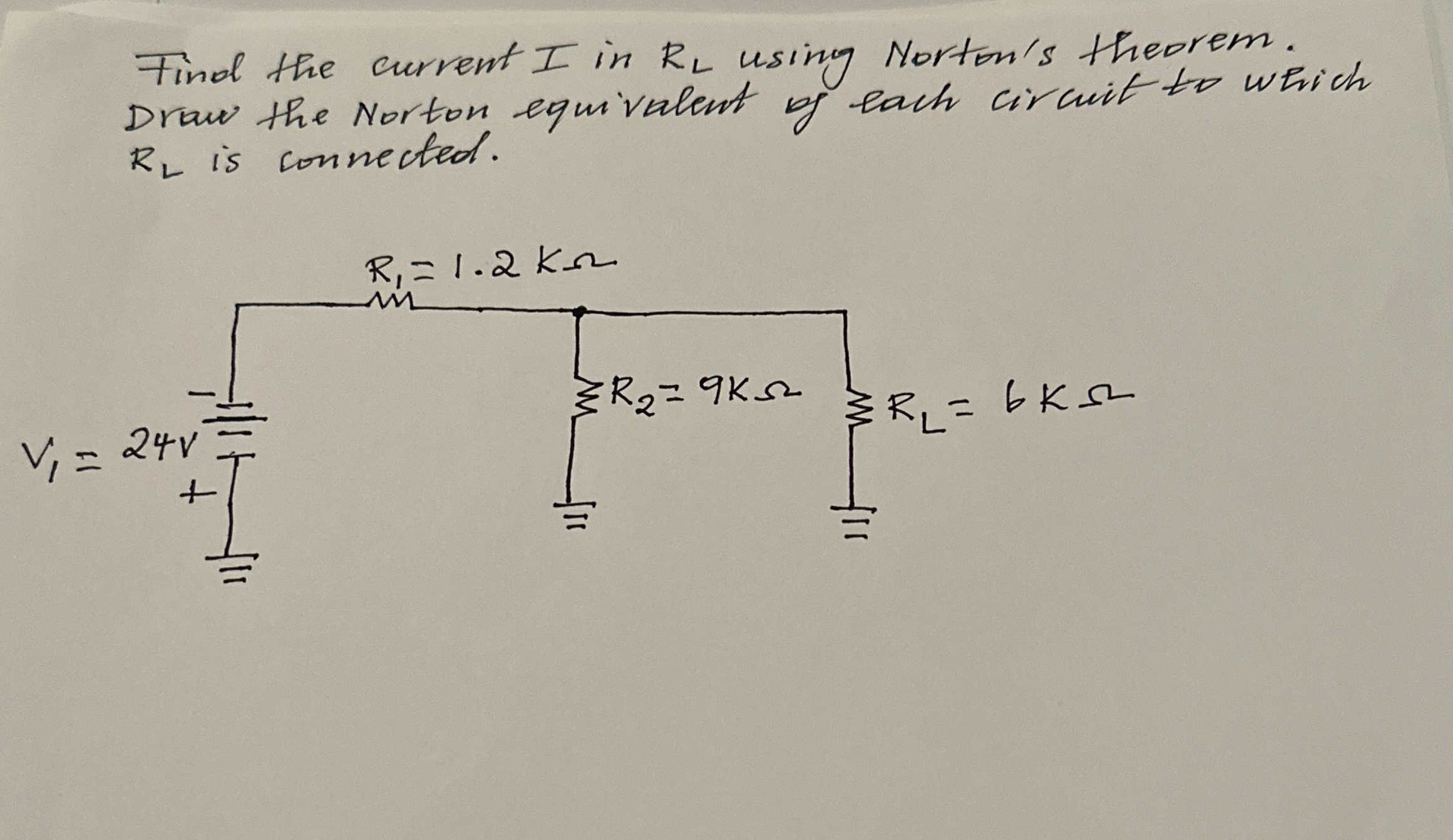 Find the curvent I in R L using Norton's theorem.