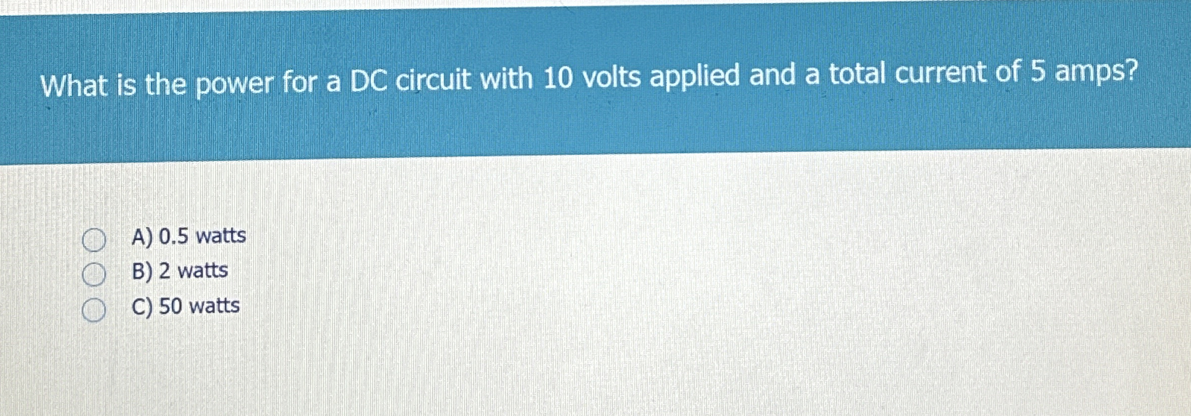 What is the power for a DC circuit with 1 0 volts