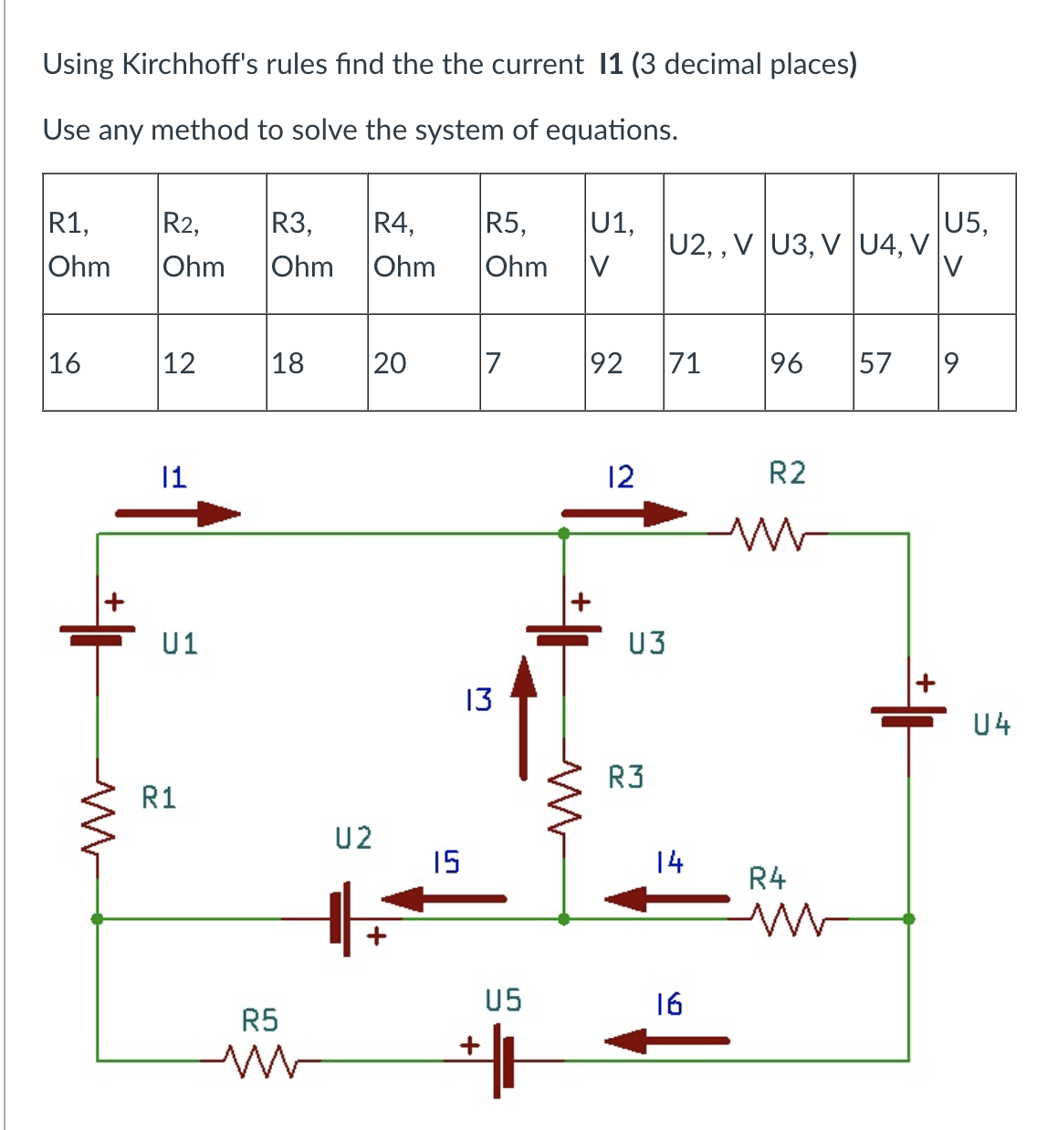 Using Kirchhoff's rules find the the current I 1