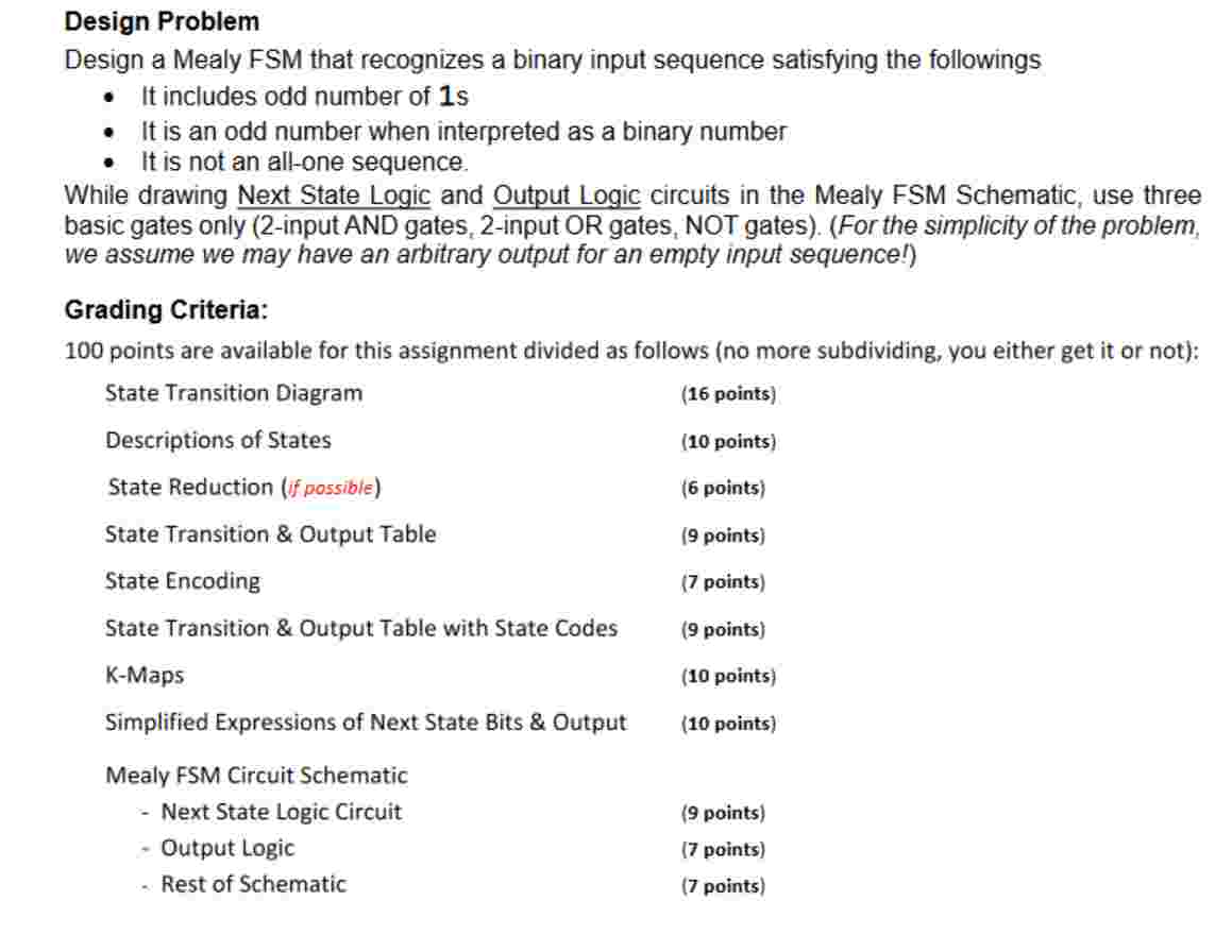 Design Problem Design a Mealy FSM that recognizes
