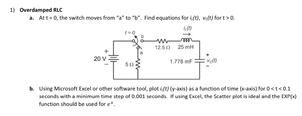 Overdamped RLC a . At t = 0 , the switch moves
