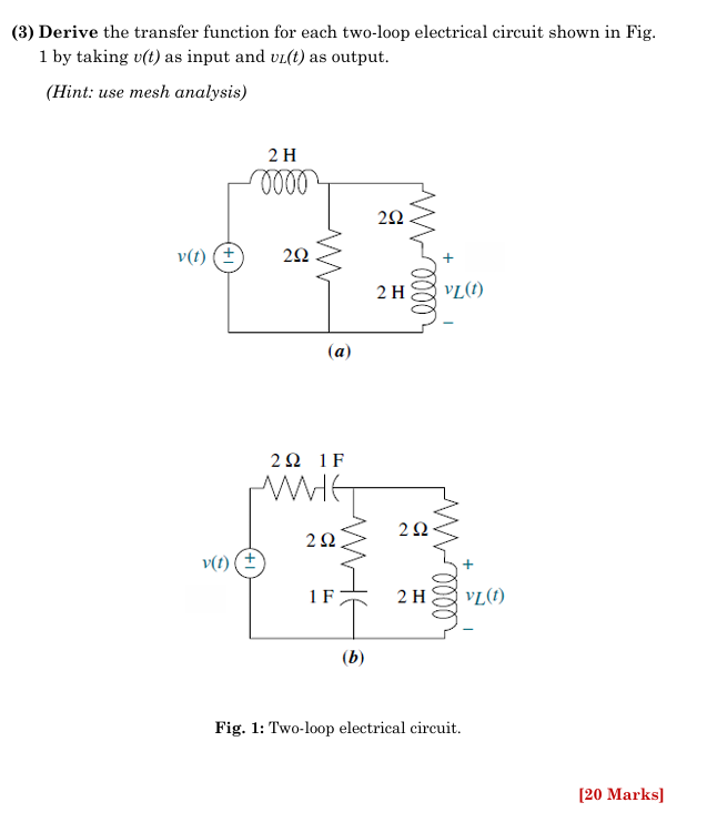 ( 3 ) Derive the transfer function for each two -